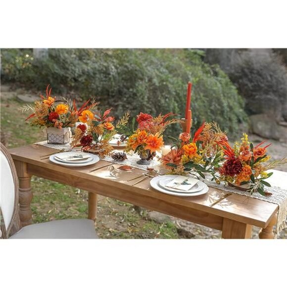 Artificial Flowers 25pcs Red Silk Flowers Combo with Stems (Orange) - Picture 3 of 6